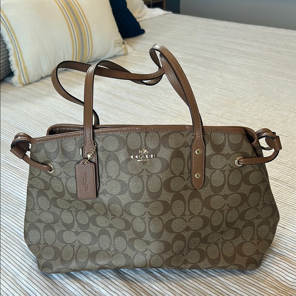 Coach Brown Leather Trim Tote